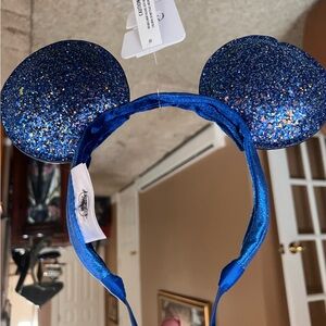 Mickey Mouse padded ear headband blue glitter, gold flecks, velvet, adjusts NWT